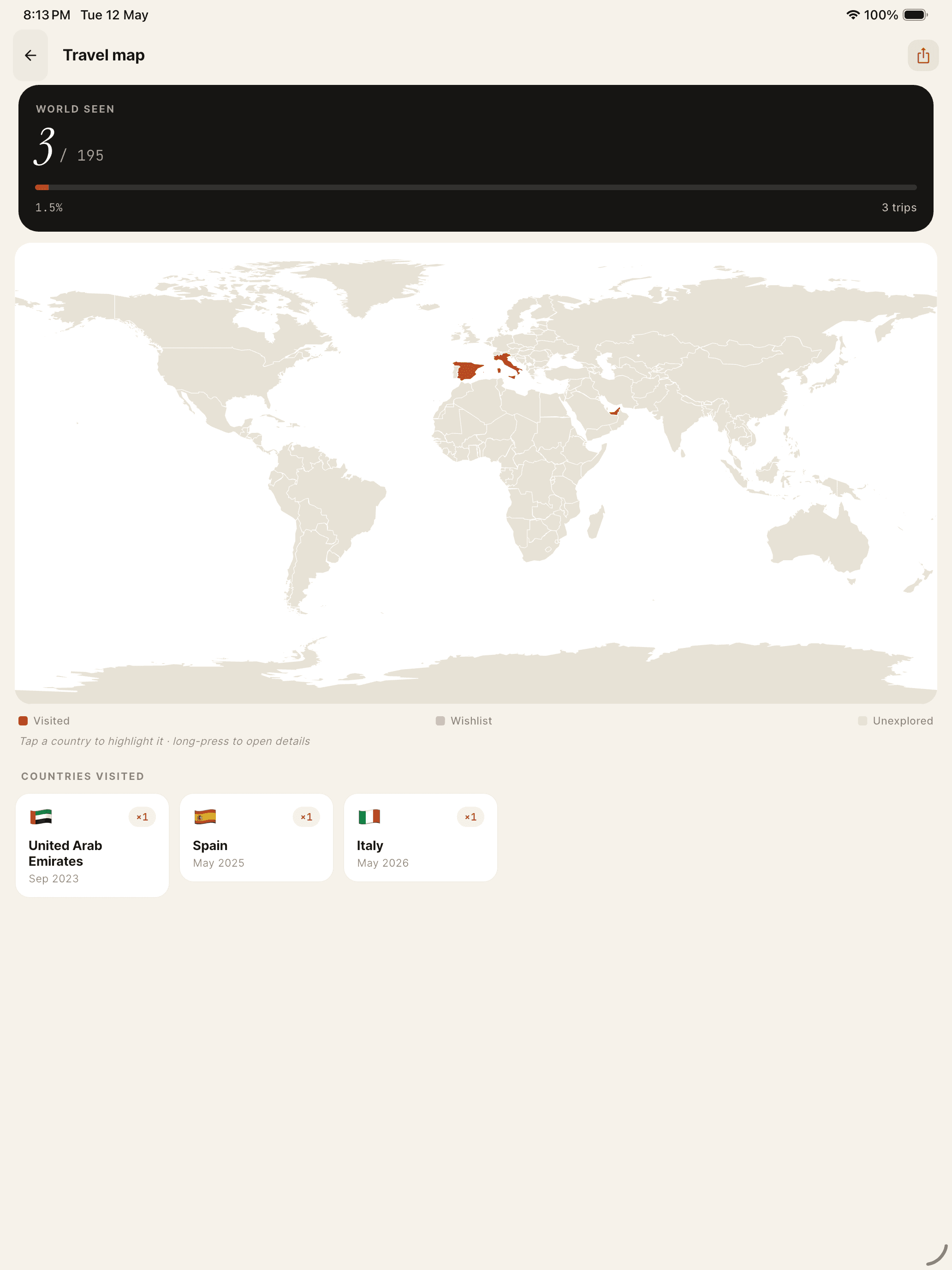 Your travel, framed on one map